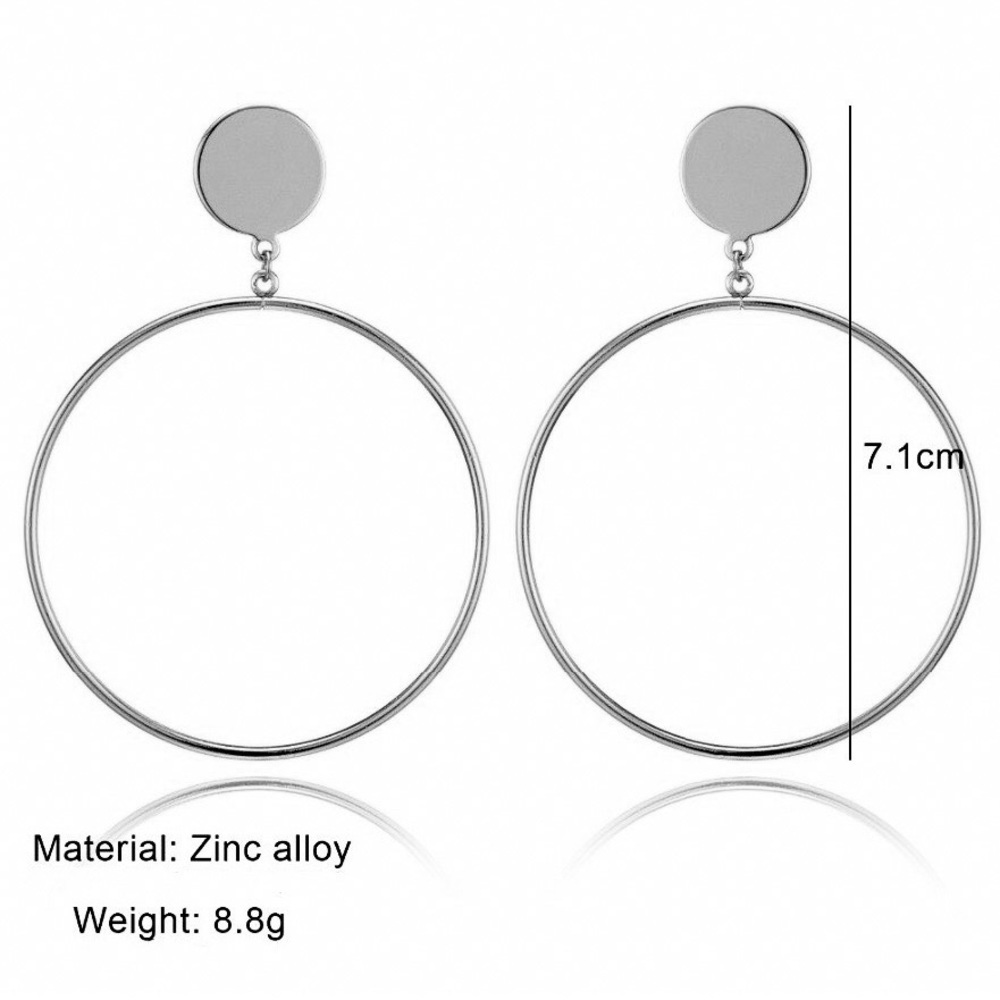 Silver Drop Stud Hoop Circle Earrings - Picture 7 of 8